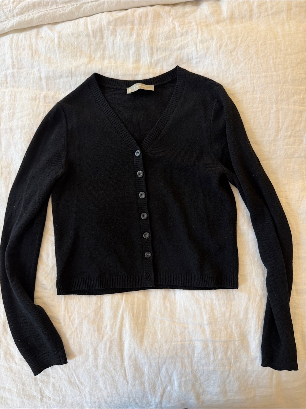 Everlane Black V-Neck Button Cardigan Sweater